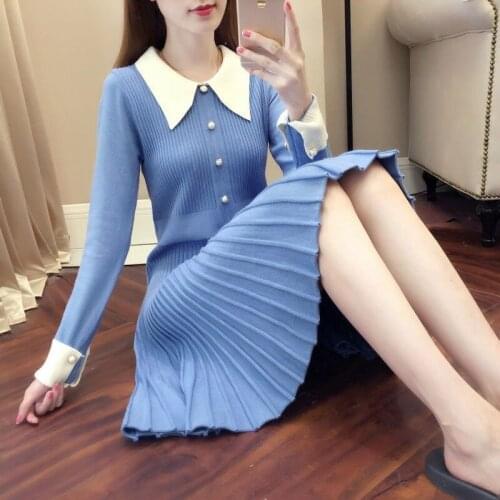 New Simple Elegant Women Knitted Dress O Neck Pleated Fashion Female Spring Autumn Dresses Loose Office Ladies Vestidos Genuine