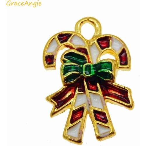 10PCS Gold Base Red Christmas Stick Charms Fashion Jewelry Making Accessory High Quality Pendant Accessory Handmade