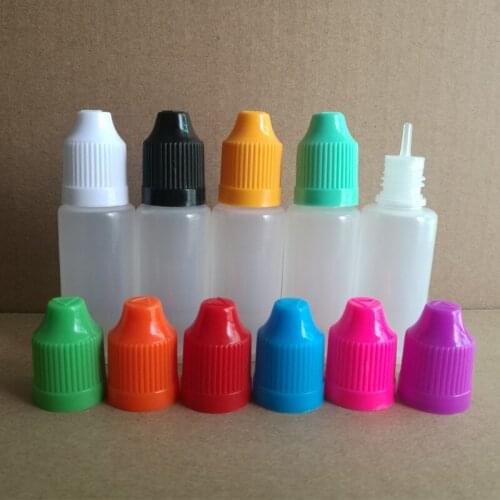 100pcs/lot, 15ml Empty E liquid Bottles, Soft Plastic Dropper Bottle with Childproof Caps & long thin Tips for E juice Nail Gel