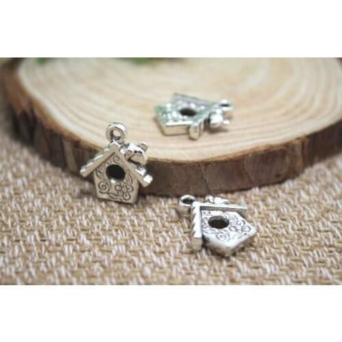 15pcs Bird House Charms Birdcage Pendants Antiqued Silver Tone 14 x 20 mm