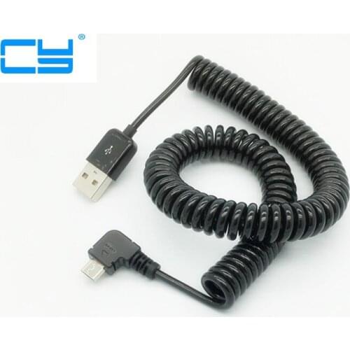 3M/10FT 90 degree right elbow Spring Coiled USB 2.0 Male to Micro USB Data Sync Charger Cable for Android mobile phones