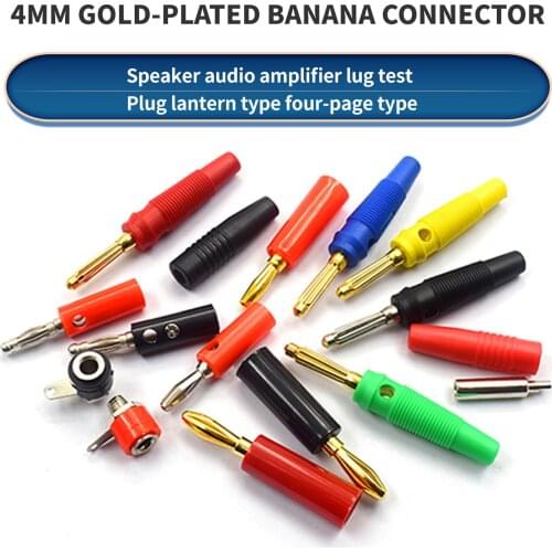 New 4pcs 4mm Plugs Gold Plated Musical Speaker Cable Wire Pin Banana Plug Connectors Socket Red Black Blue Green Yellow