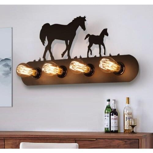 American countryside style space art lamp LOFT industrial bedroom bedside aisle wall Vintage iron horse