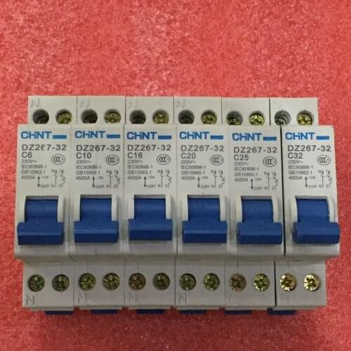 New CHINT Circuit breaker DZ267-32 1P+N 6A 10A 16A 20A 25A 32A Double inlet and Double outlet circuit protector breaker switch