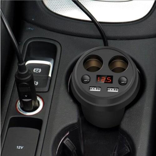 Car Charger Cup Phone Holder Cigarette Lighter Sockets Power Adapter with Dual USB Ports LED for iPhone Android