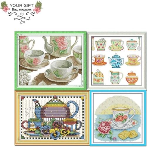 Joy Sunday Tea Set Home Decor J202 J223 J227 J253(2) 14CT 11CT Stamped and Counted Dinner Room Cross Stitch