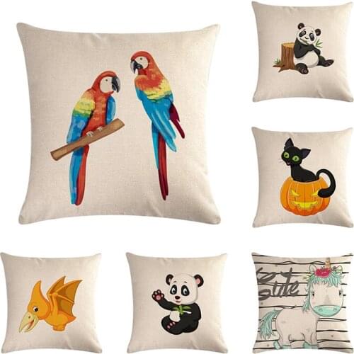 Cartoon Animal Pillow Cover Parrot Panda Monkey Shark Cat Home Decor Cushions Cover Decorative Throw Pillow Pillowcase ZY649