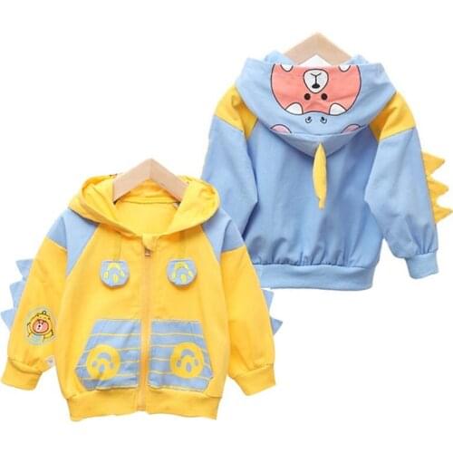 Children Hooded Dinosaur Color Matching Jacket Kid Boy 1-4 Years Toddler Pocket Casual Clothing Girls Baby Outing Coat Outerwear
