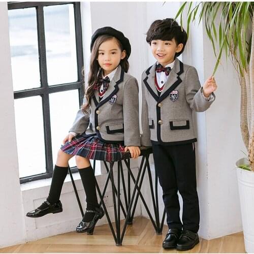 Children Uniforms Shirt Jacket Skirt Girls Clothing Sets Baby Boy Shirts Vests Pants 3pcs Big Kids British Style School Clothes