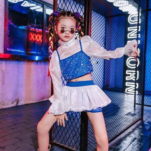 Girls Jazz Costumes Kids Modern Street Dance Performance Stage Red Sequin Clothing Children Hip Hop Suit Catwalk Show DQL4601