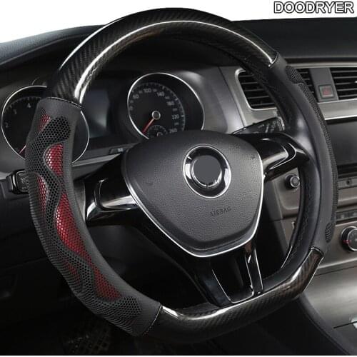 DOODRYER Carbon Fiber Cow Leather Car Steering Wheel Cover For Ford Focus 2 3 MK2 Fiesta Fusion Mondeo MK4 Kuga Ranger F150
