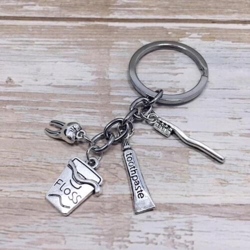 European and American Dentists Health Toothbrush Toothpaste Dental Floss Tooth Creative Backpack Pendant Alternative Keychain