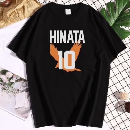 Cotton Haikyuu Hinata Shoyo Number 10 Print Male Tshirts Aesthetic Brand Clothes Graphic Summer Tshirt Casual Man T Shirt