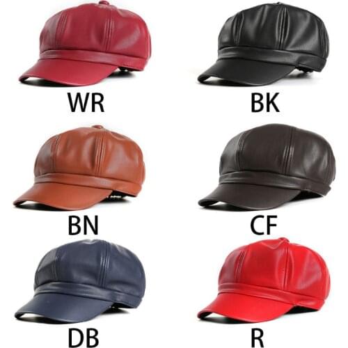 Women Men Faux Leather Newsboy Hats Glitter Solid Color Vintage London Style Cabbie Artist Painter Octagonal Ivy Visor Beret Cap