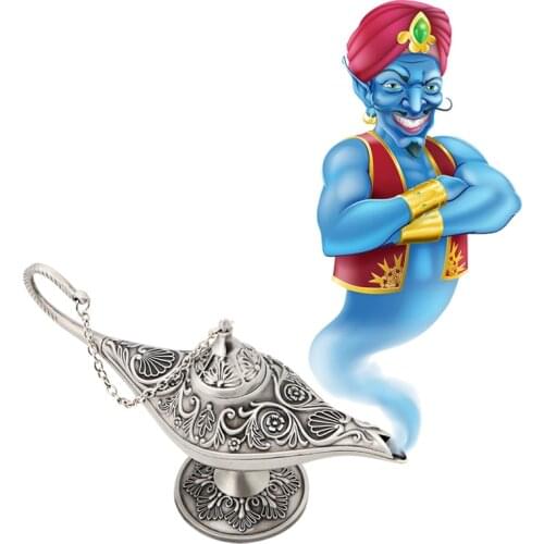 Silvery Legend Aladdin Magic Genie Light Wishing Oil Collectable Classic Lamp K1MF