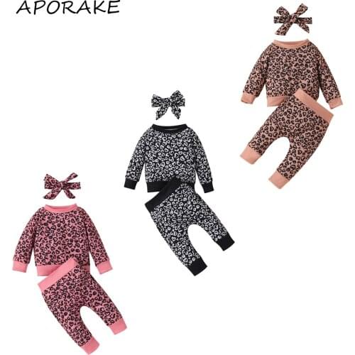 2021 0-24M Infant Baby Girl Clothes Set Sweet Hearts Print Round Neck Long Sleeve Sweatshirt+Harem Pants+Headband Fall 3pcs