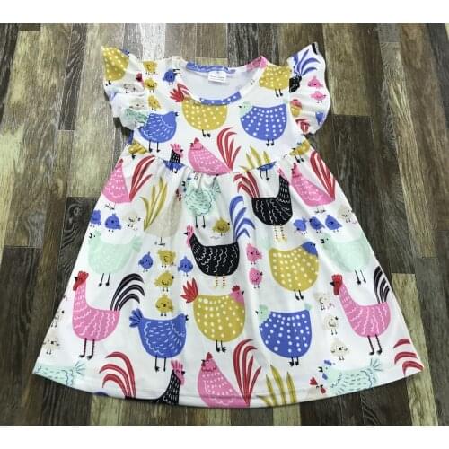 Lovely Popular Kids clothing Little Baby Girl Farm Style Chick Full Print Cute Summer Pearl Dress