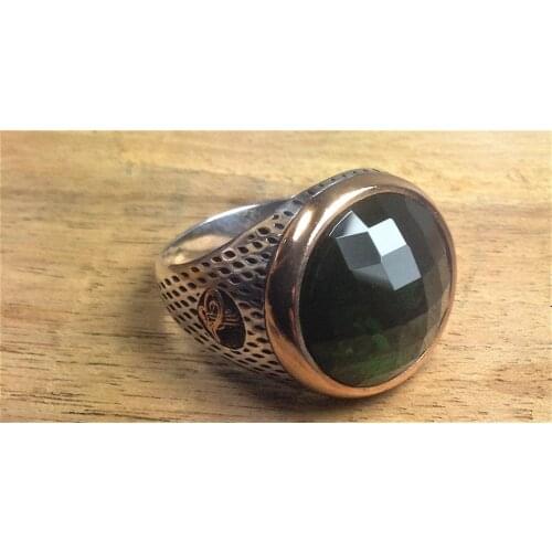 ROUND Shaped Dark Green Side ottoman monogram and silver 925 ring special great gift for ottoman lovers your