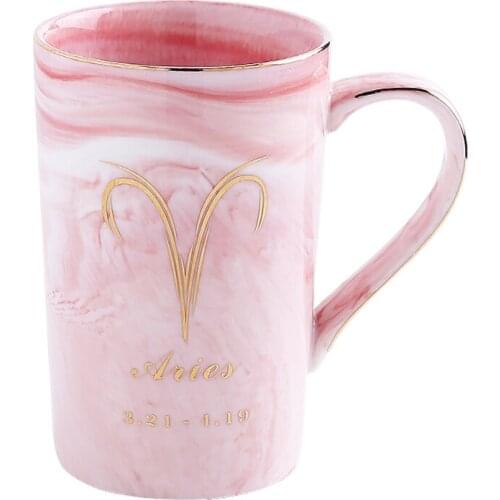 OUSSIRRO Natural Marble 12 Constellation Ceramic Pink Zodiac Mug with lid Coffee Mugs Creative Personality Cup 400ml Lead-free