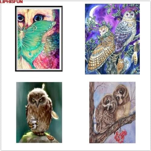 LIPHISFUN Full Drill Cross Stitch Diamond Painting owl Embroidery scenery Home Decor Square/round cartoon animal