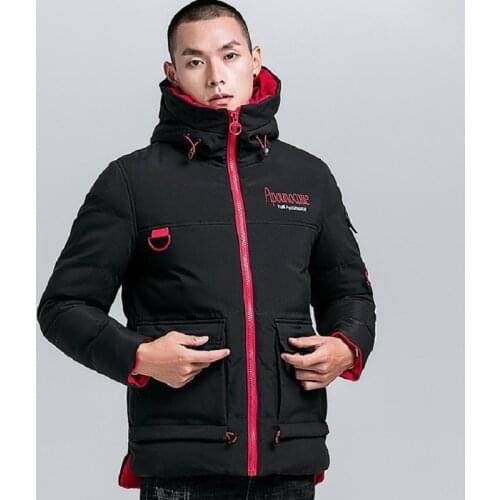 New Winter Warm Jacket Young Mens Trend English Embroidered Cotton-padded Jacket with Hood Thickened Mens Ropa Para Hombre