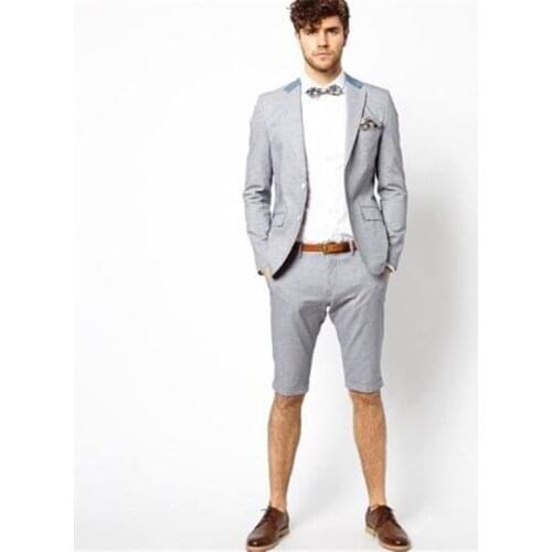 2019 New Summer Wedding Suit With Short Pant Terno Tuxedos Summer Mens Suit Dress Blazer 2 pieces(Jacket+Pants+Tie)