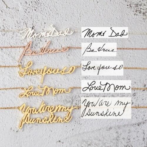 Handwriting name necklace Gold Stainless Steel Personalized Handmade Pendant Necklace For Women Gift Collier Femme