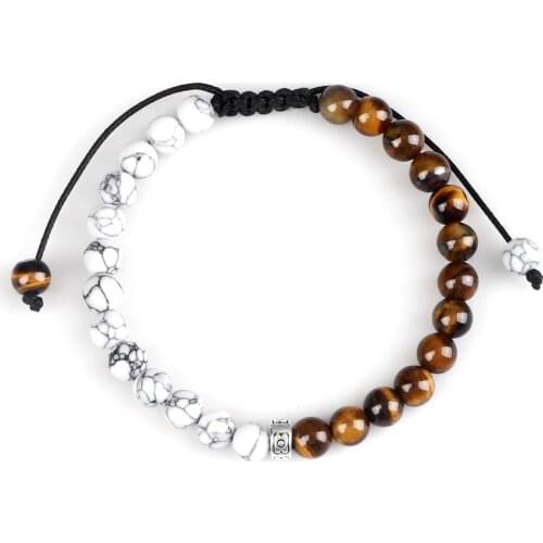 Couple Yinyang Beads Bracelet Black Lava Tiger Eye Stone Bracelets Handmade Braided Bangles for Women Men Wristband Yoga Jewelry
