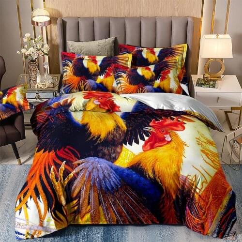 Wongs Bedding 3D Rooster Bedding Set Duvet Cover with Pillowcases Twin full queen king size Bedclothes 3pcs Home Textiles