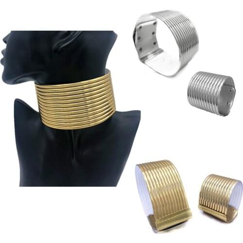 Most Popular Choker Bracelet Jewelry Set Punk Resin Gold&Silver Color Collar Choker Neckalce Bracelet Set for Women