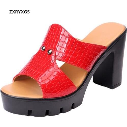 2021 New Summer Fish Mouth Patent Leather Women Slippers Fashion Sandals Thick Sole Non-slip Super High Heel Slipper Trend Shoes