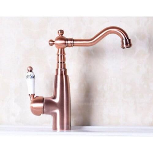 Swivel Spout Ceramic Single Handle Red Copper Antique Kitchen Sink Faucet Mixer Basin Tap Lnf133