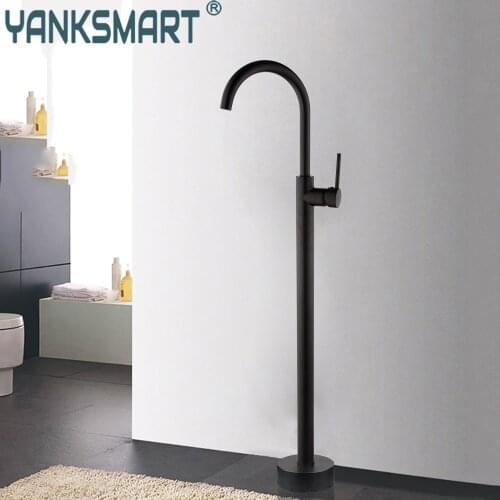 YANKSMART Matte Black Bathtub Faucet Floor Mounted Single Handle Bathroom Faucet Hot And Cold Water Tap Bath Faucet Combo Kit
