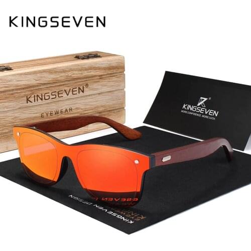 KINGSEVEN Wood Sunglasses Men Women Square Bamboo Women Mirror Sun Glasses Oculos de sol Masculino Handmade With Wooden Case