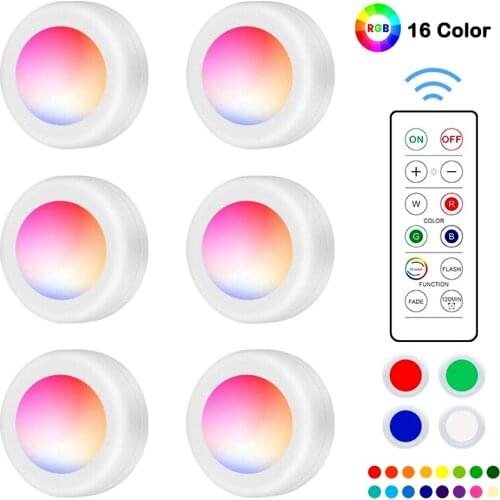 RGBW 16 Color Led Under Cabinet Lighting Dimmer Timing Function Led Puck Lights With Remote Cupboard Night Lamp