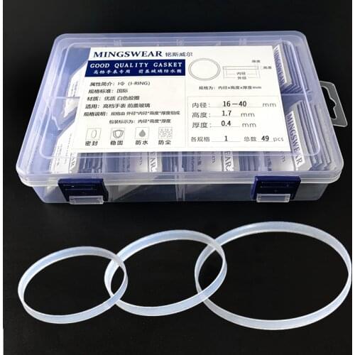 [total 49pcs] White gasket for front glass 16-40mm dia high 1.7 thick 0.4mm watch Gasket parts free shipping