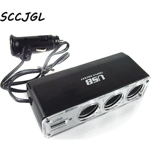 High Quality 3 Way Car Cigarette Lighter Socket Splitter Charger Power Adapter DC+USB Port Plug 12V-24V Free Shipping