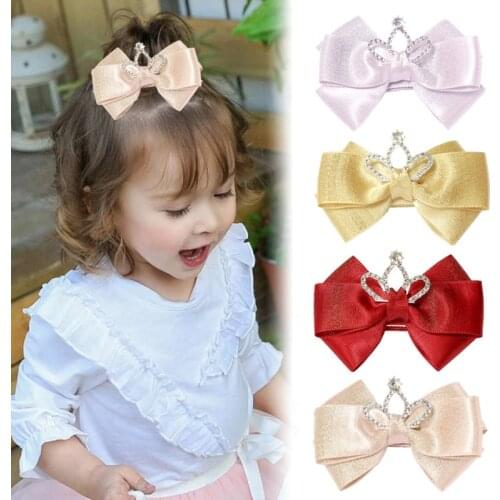 20 PCS, 3.3" Ribbon Bow Princess Hair Clips With Crown Center