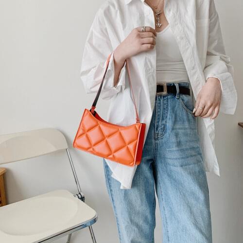 Fashion Women Solid Color PU Leather Lattice Pattern Shoulder Underarm Bag Casual Ladies Small Hobos Handbags Purse