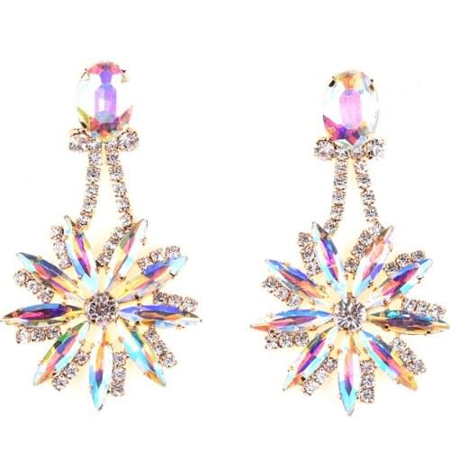 JERPVTE Vintage Big Flower Drop Earrings For Women Golden Statement Dangle Earrings With Crystal Rhinestone Wedding Jewelry