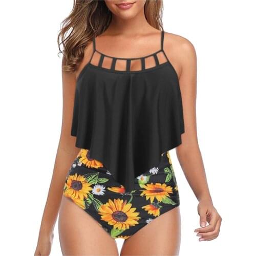 Women Sexy Ruffled Bikini Set Brazilian high waist bikini set Halter Swimwear Beachwear Sunflower Swimsuit Bathing suit Biquini