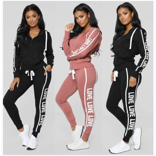 Two Piece Set Sweatsuits Set Women Hoddies Tracksuit Top and Pant Print Letter Hooded Sportswear Female Sweatshirt Autumn Winter