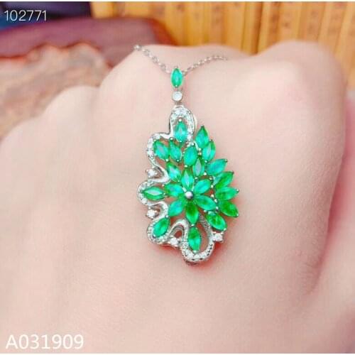 KJJEAXCMY boutique jewelry 925 sterling silver inlaid Natural emerald pendant Female necklace supports detection exquisite