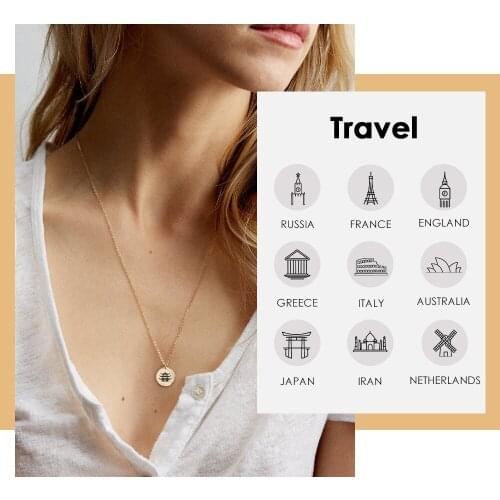 Visunion Romantic Design Necklace Engraving Country Buildings Pattern Pendant Necklace 316L Stainless Steel Jewelry Gift Fashion