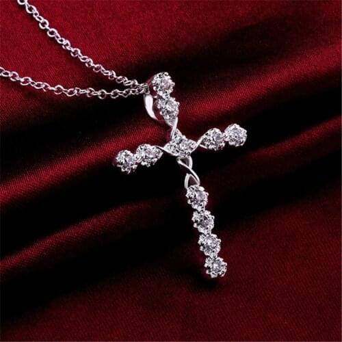 Hot silver color wedding charms CZ women lady noble Crystal Necklace Fashion Jewelry Classic Cross Free shipping gift N668