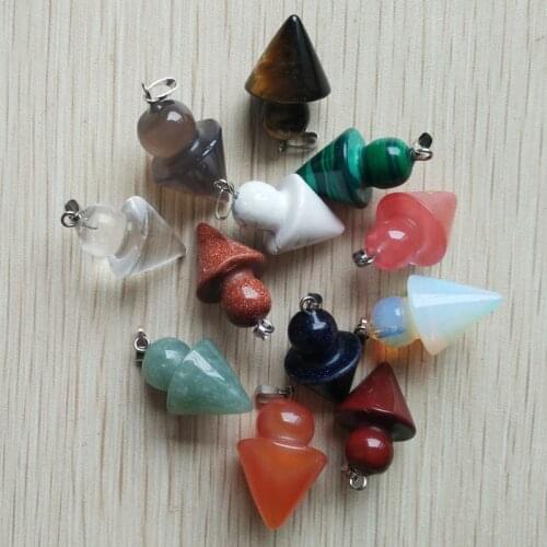 2017 fashion assorted natural stone pendulum circular cone shape charms Pendants for jewelry making 12pcs/lot wholesale free