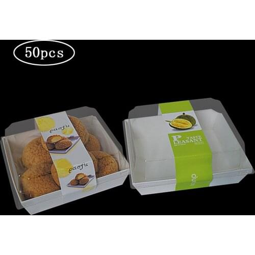 50pcs Cup Cake Boxes And Packaging Box Paper Clear Lid Greaseproof Sandwich Box Containers Food Boxes For Bread Shop Home Cafe