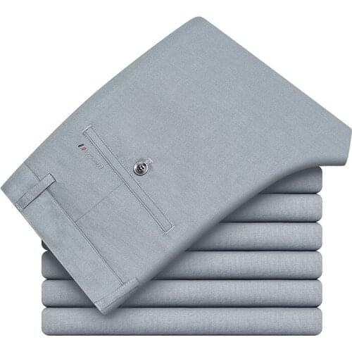 High Quality MenS Modal Tencel Thin Casual Pants Spring Summer Straight Loose Business Suit Trousers Male Classic Brand Clothes