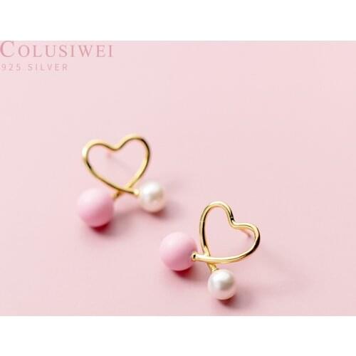 Colusiwei Authentic 925 Sterling Silver Romantic Heart Stud Earrings for Women Fashion Sweet Candy Ear Studs Anti-allergy Girl