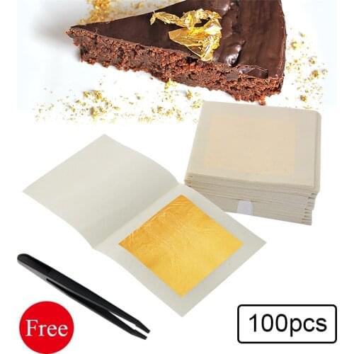 Edible Gold Leaf Sheets Real Gold Foil 100pcs 4.33x4.33cm for Edible Cake Food Decoration Gilding Art Craft Paper 24K Gold Leaf